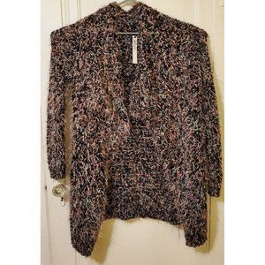 NWT Coco + Carmen Women’s S/M Black Multicolor Cardigan Confetti Ribbon Fringe